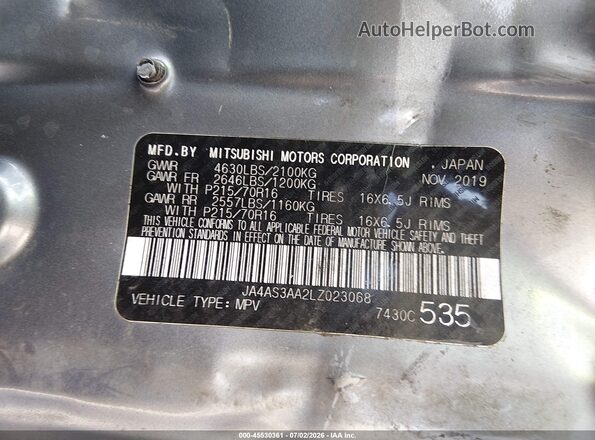 JA4AS3AA2LZ023068 2020 MITSUBISHI ECLIPSE CROSS Gray Շարժիչի բաժամունքի տեսք