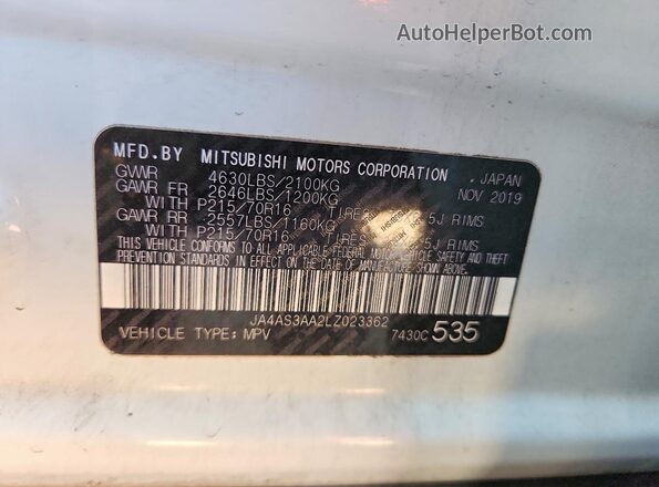 JA4AS3AA2LZ023362 2020 MITSUBISHI ECLIPSE White VIN sticker view