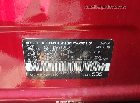 JA4AS3AA3JZ039440 2018 MITSUBISHI ECLIPSE CROSS Red Вид підкапотного простору