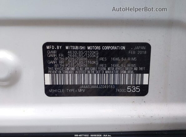 JA4AS3AA4JZ049183 2018 MITSUBISHI ECLIPSE CROSS Белый Вид подкапотного пространства