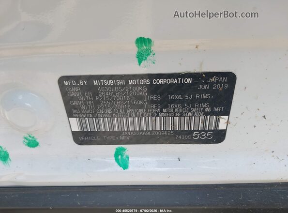JA4AS3AA9LZ002525 2020 MITSUBISHI ECLIPSE CROSS White Widok komory silnika