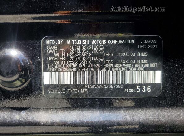 JA4ASVAA5NZ057293 2022 MITSUBISHI ECLIPSE Black Vista de la etiqueta del VIN