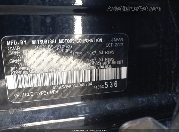 JA4ASWAA9NZ045704 2022 MITSUBISHI ECLIPSE CROSS Black Շարժիչի բաժամունքի տեսք