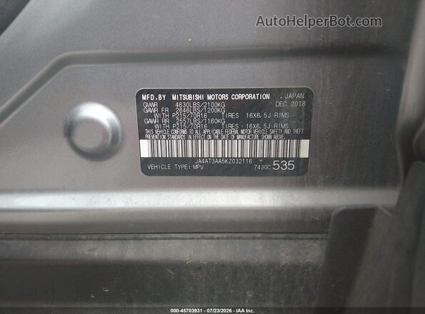 JA4AT3AA5KZ032116 2019 MITSUBISHI ECLIPSE CROSS Silver Vista del compartimento del motor