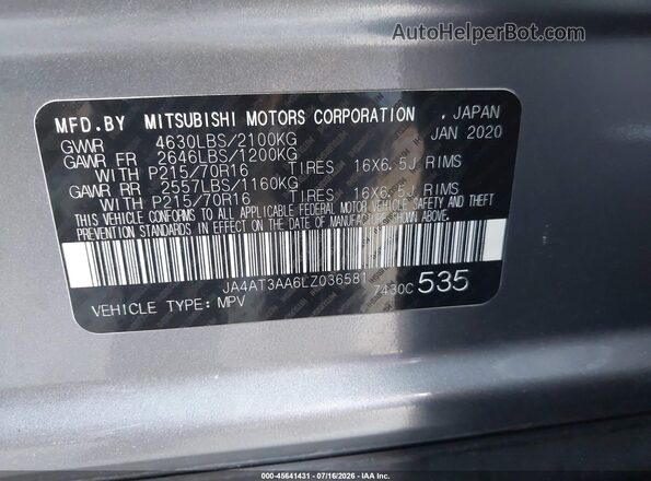 JA4AT3AA6LZ036581 2020 MITSUBISHI ECLIPSE CROSS Silver ძრავის განყოფილების ხედი