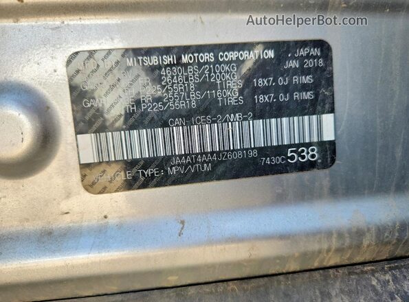 JA4AT4AA4JZ608198 2018 MITSUBISHI ECLIPSE Silver Вид наклейки з VIN-кодом