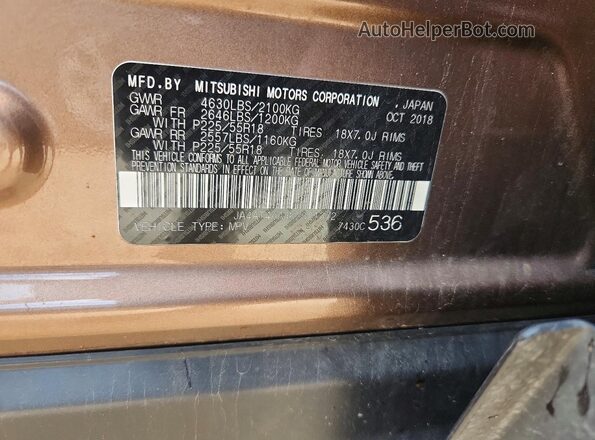 JA4AT4AA4KZ021372 2019 MITSUBISHI ECLIPSE Brown Vista de la etiqueta del VIN