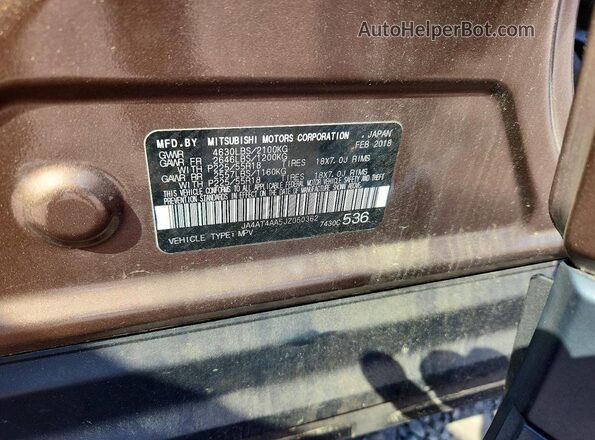 JA4AT4AA5JZ050362 2018 MITSUBISHI ECLIPSE Brown VIN კოდის სტიკერის ხედი