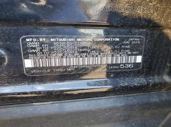 JA4AT5AA2JZ070445 2018 MITSUBISHI ECLIPSE Black VIN կոդի պիտակի տեսք