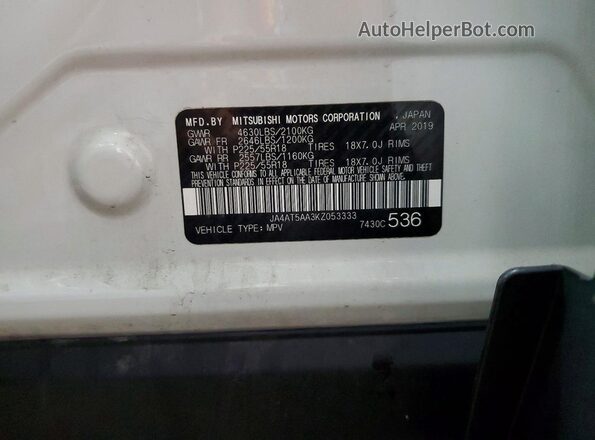 JA4AT5AA3KZ053333 2019 MITSUBISHI ECLIPSE White Engine compartment view