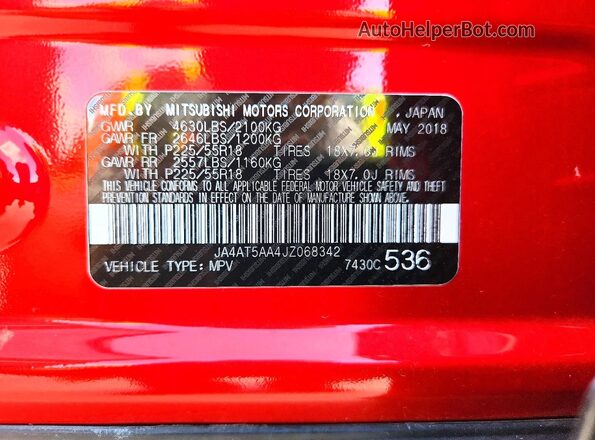 JA4AT5AA4JZ068342 2018 MITSUBISHI ECLIPSE Red Engine compartment view