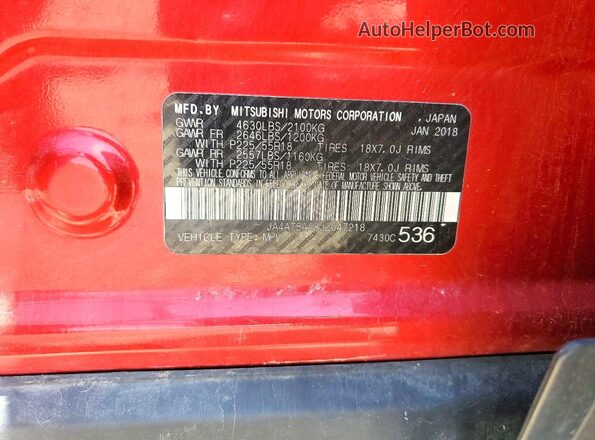 JA4AT5AA8JZ047218 2018 MITSUBISHI ECLIPSE Red VIN კოდის სტიკერის ხედი
