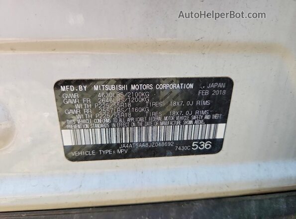 JA4AT5AA8JZ048692 2018 MITSUBISHI ECLIPSE White VIN sticker view