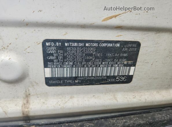 JA4AT5AA8KZ000756 2019 MITSUBISHI ECLIPSE White VIN sticker view