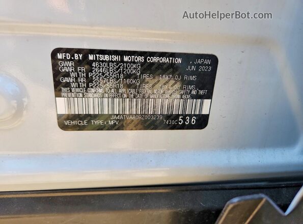 JA4ATVAA0RZ003239 2024 MITSUBISHI ECLIPSE White VIN կոդի պիտակի տեսք