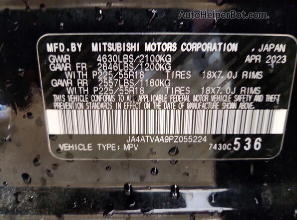 JA4ATVAA9PZ055224 2023 MITSUBISHI ECLIPSE Black Widok naklejki z numerem VIN