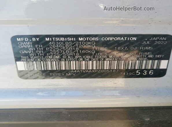 JA4ATVAAXPZ005187 2023 MITSUBISHI ECLIPSE White Widok naklejki z numerem VIN