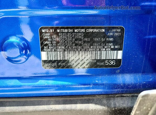 JA4ATWAA0NZ023099 2022 MITSUBISHI ECLIPSE Blue VIN sticker view