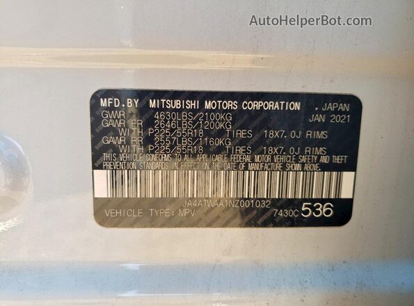 JA4ATWAA1NZ001032 2022 MITSUBISHI ECLIPSE White Vista de la etiqueta del VIN