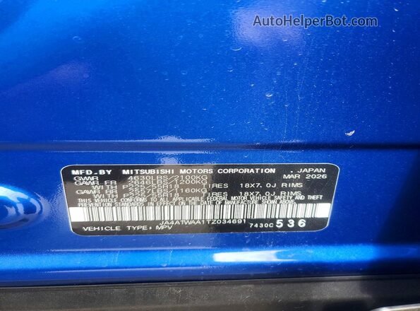 JA4ATWAA1TZ034691 2024 MITSUBISHI ECLIPSE Blue VIN կոդի պիտակի տեսք