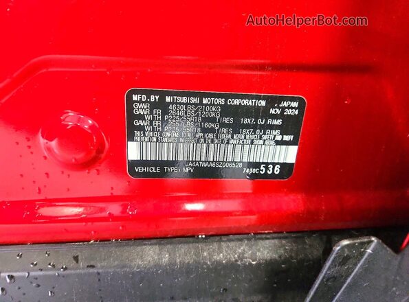 JA4ATWAA6SZ006528 2025 MITSUBISHI ECLIPSE Red Вид наклейки з VIN-кодом