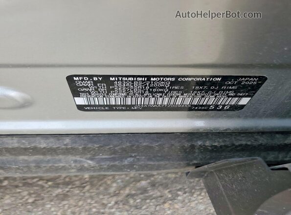 JA4ATWAA7TZ009455 2026 MITSUBISHI ECLIPSE Silver Vista de la etiqueta del VIN