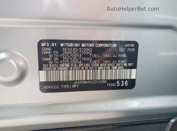 JA4ATWAAXSZ012266 2025 MITSUBISHI ECLIPSE Silver VIN კოდის სტიკერის ხედი