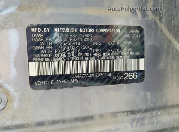 JA4AZ2A3XHZ030459 2017 MITSUBISHI OUTLANDER Gray VIN კოდის სტიკერის ხედი