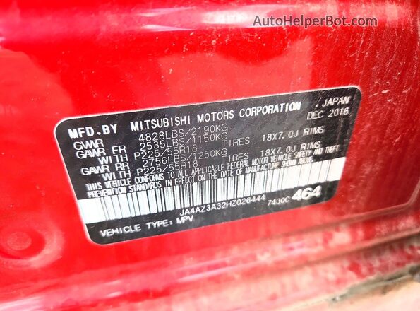 JA4AZ3A32HZ026444 2017 MITSUBISHI OUTLANDER Red Панорамний вид салону 360°