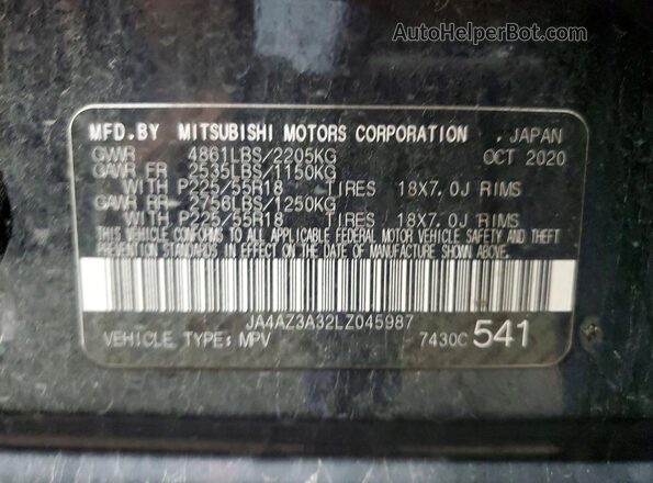 JA4AZ3A32LZ045987 2020 MITSUBISHI OUTLANDER Black Вид наклейки з VIN-кодом