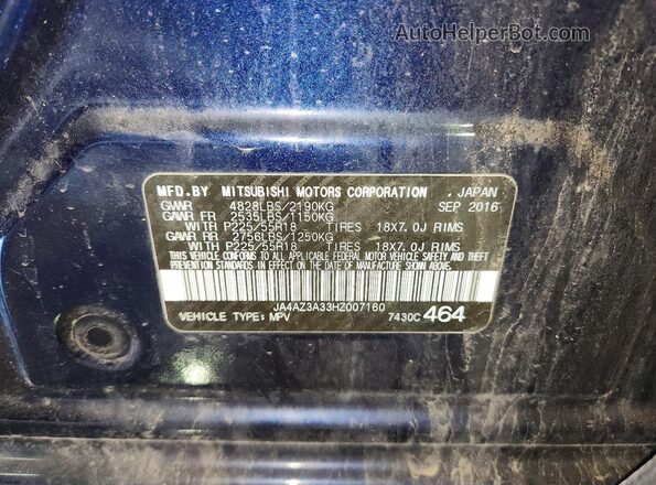 JA4AZ3A33HZ007160 2017 MITSUBISHI OUTLANDER Blue VIN sticker view