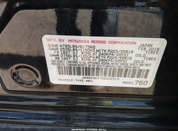 JA4AZ3A37GZ033713 2016 MITSUBISHI OUTLANDER Black Շարժիչի բաժամունքի տեսք
