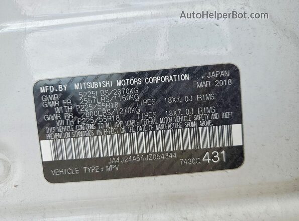 JA4J24A54JZ054344 2018 MITSUBISHI OUTLANDER White Вид наклейки з VIN-кодом