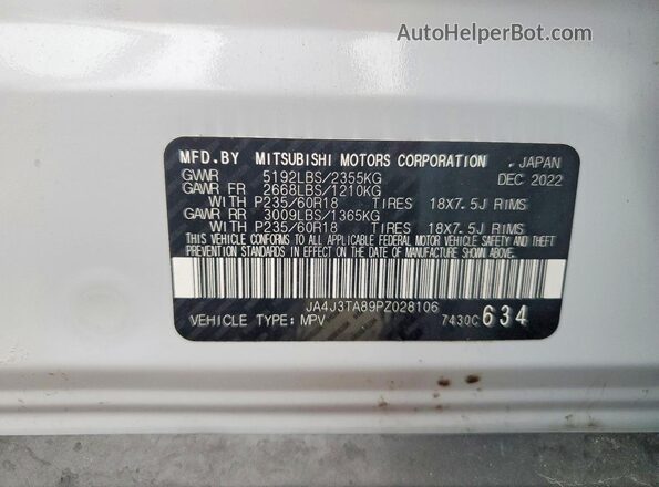 JA4J3TA89PZ028106 2023 MITSUBISHI OUTLANDER Белый Вид наклейки с VIN-кодом