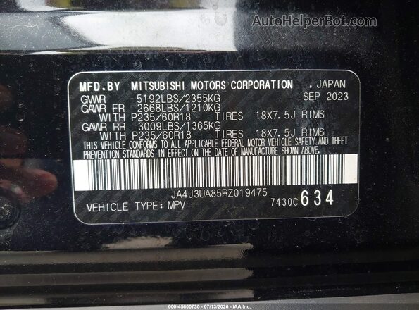 JA4J3UA85RZ019475 2024 MITSUBISHI OUTLANDER Black Widok komory silnika