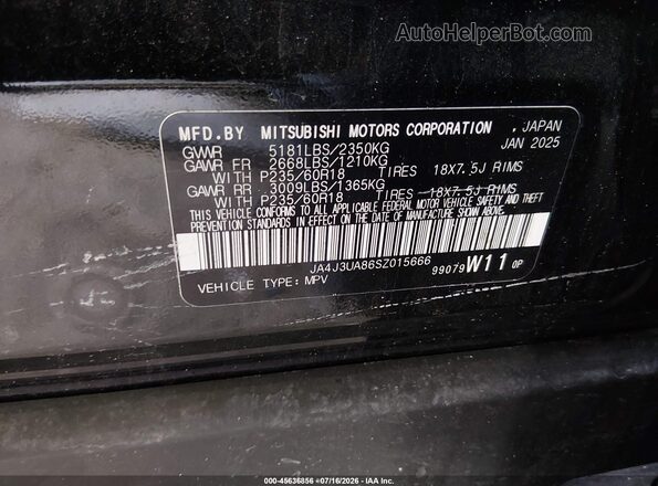JA4J3UA86SZ015666 2025 MITSUBISHI OUTLANDER Black Vista del compartimento del motor