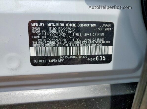 JA4J3VA81RZ088329 2024 MITSUBISHI OUTLANDER White VIN კოდის სტიკერის ხედი