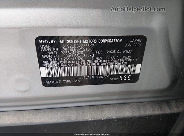 JA4J3VA84RZ080774 2024 MITSUBISHI OUTLANDER Серебряный Вид подкапотного пространства