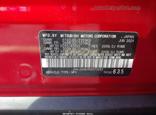 JA4J3VA87RZ077237 2024 MITSUBISHI OUTLANDER Red Widok komory silnika