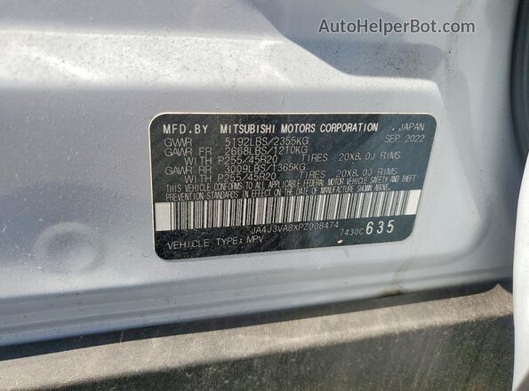 JA4J3VA8XPZ008474 2023 MITSUBISHI OUTLANDER White VIN კოდის სტიკერის ხედი