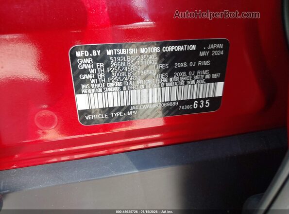 JA4J3VA8XRZ069889 2024 MITSUBISHI OUTLANDER Red ძრავის განყოფილების ხედი