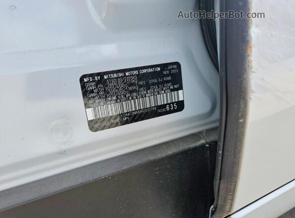 JA4J3WA88RZ032748 2024 MITSUBISHI OUTLANDER White VIN sticker view