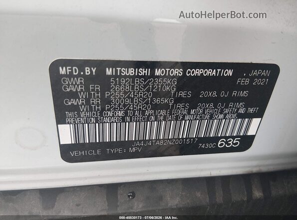 JA4J4TA82NZ001517 2022 MITSUBISHI OUTLANDER White Вид підкапотного простору