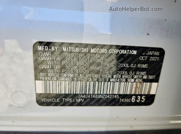 JA4J4TA89NZ042145 2022 MITSUBISHI OUTLANDER White ძრავის განყოფილების ხედი