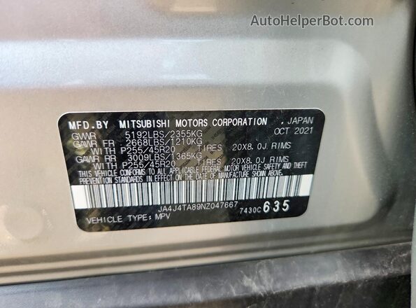 JA4J4TA89NZ047667 2022 MITSUBISHI OUTLANDER Silver Widok komory silnika