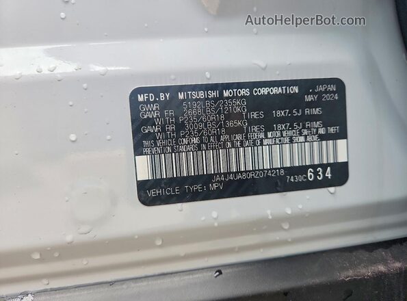JA4J4UA80RZ074218 2024 MITSUBISHI OUTLANDER White Widok wnętrza 360 stopni