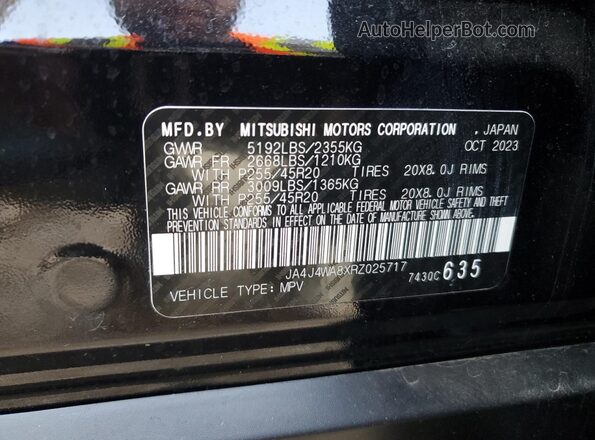 JA4J4WA8XRZ025717 2024 MITSUBISHI OUTLANDER Black VIN კოდის სტიკერის ხედი