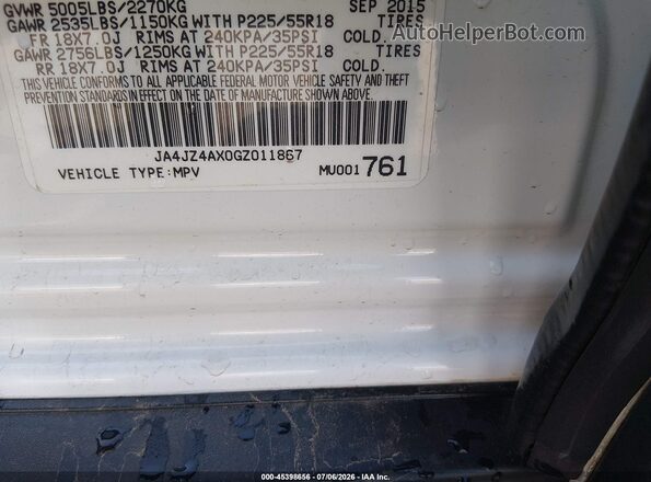 JA4JZ4AX0GZ011867 2016 MITSUBISHI OUTLANDER White Vista del compartimento del motor