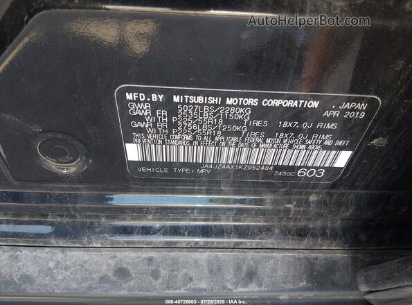 JA4JZ4AX1KZ052484 2019 MITSUBISHI OUTLANDER Black ძრავის განყოფილების ხედი