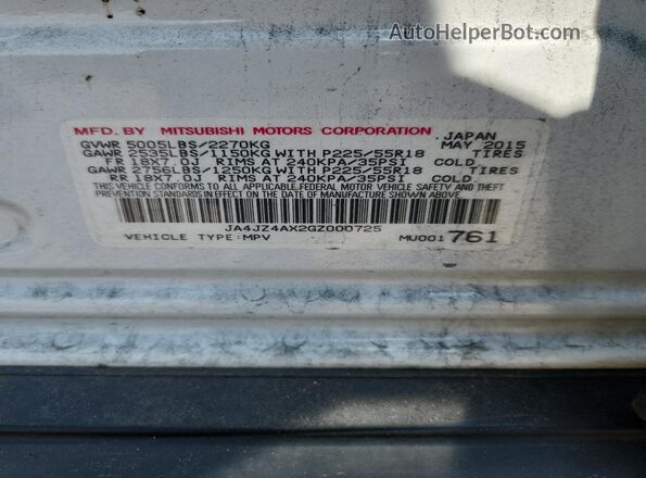 JA4JZ4AX2GZ000725 2016 MITSUBISHI OUTLANDER White Vista de la etiqueta del VIN